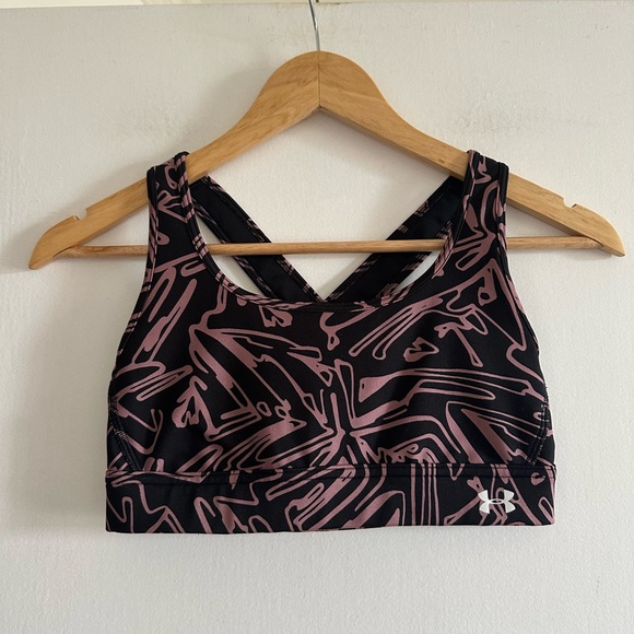 Under Armour Pink/Black Mid Crossback Printed Sports Bra Size Small EUC - Picture 5 of 8
